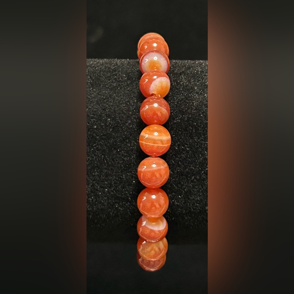 Banded Red Agate Beaded Bracelet - handmade